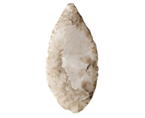 Neolithic, c. 3,500 BC, grey flint leaf-shaped arrow head, 30mm x 14mm, 1.25g. Fine with a minor chip to the tip £40-£60  ---