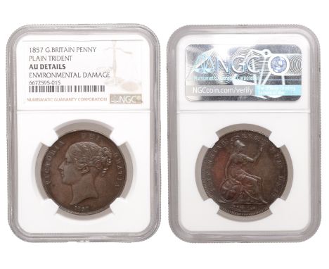 Victoria (1837-1901), Penny, 1857, plain trident (BMC 1514; S 3948). Almost extremely fine, some surface staining [Graded by 