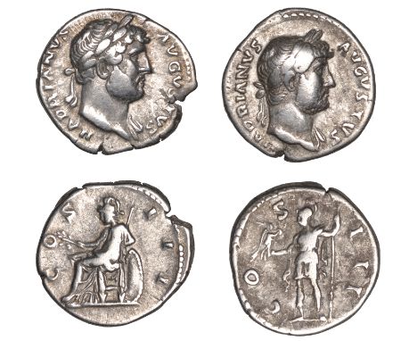Hadrian (117-138), Denarii (2), 124-5, laureate head right, traces of drapery on far shoulder, rev. Roma, wearing Amazon-styl