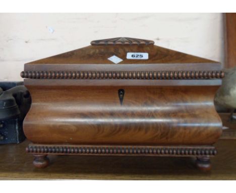A Victorian burr walnut veneered sarcophagus tea caddy, the interior fitted with two tea cannisters and space for mixing bowl