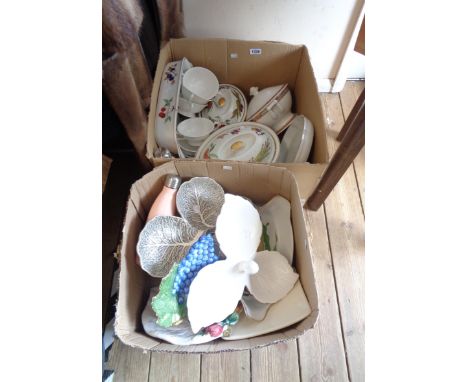 Two boxes containing domestic oven to table ware and other serving dishes including Royal Worcester Evesham, etc.