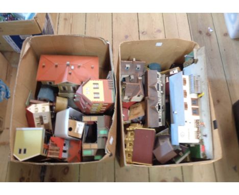 Two boxes of vintage 00 gauge railway scenery - German towns