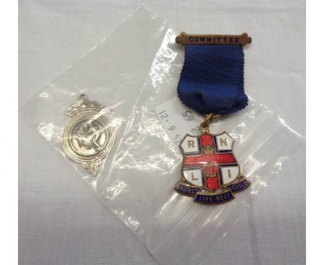 A vintage enamel RNLI Ladies Guild Committee medal - sold with a silver cricketing trophy