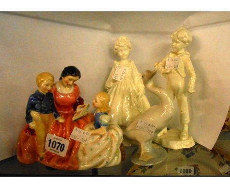A Royal Doulton figure Bedtime Story H.N. 2059 - sold with two Royal Worcester blank figurines and a LLadro goose