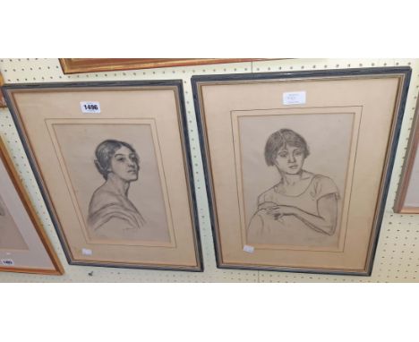 A pair of framed early 20th Century pencil portraits of a lady - indistinctly signed and dated 1916 and 1917