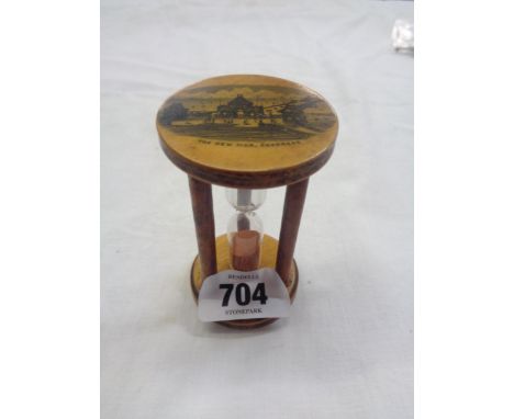 A Victorian mauchline ware egg timer with print for the New Pier Skegness