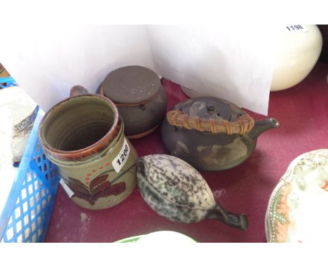 A David Leach Lowerdown pottery mug - sold with three other pieces of studio pottery