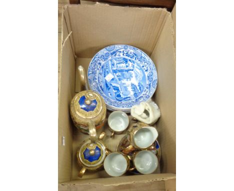 A box containing a Japanese eggshell porcelain tea service and six Copeland Spode Italian bowls