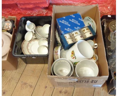 Two boxes containing a quantity of Royal Worcester Evesham oven to table ware, tea set, etc.