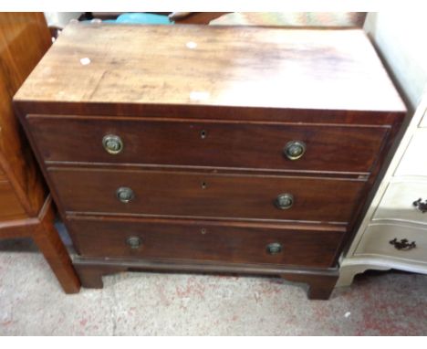 An 87cm 19th Century mahogany chest of three long graduated drawers, set on bracket feet