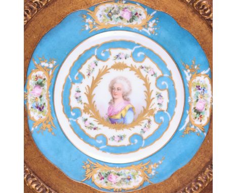French Sevres style porcelain cabinet plate decorated with a portrait of Mademoiselle Elizabeth, sister to King Louis XVI (r.