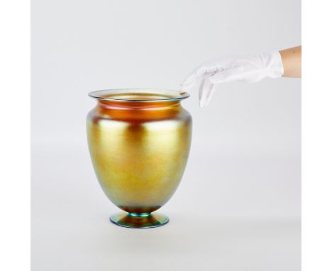 Frederick Carder (English, 1863-1963) for Steuben Glass Works, Corning, New York, USA. Aurene iridescent art glass vase with 