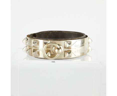 Antique French bench made dog collar. Very similar to the Hermes Collier de Chien line. Engraved "Emile Tissenne, 19 Bd. Pois