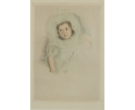 Mary Cassatt (American, 1844-1926). Posthumous drypoint impression titled "Margot Wearing a Bonnet (No. 1)" depicting a young