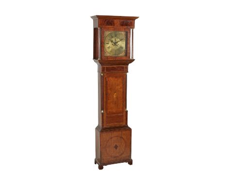 English Longcase Grandfather Clock, ca. mid 18th c. The square brass dial with engraved chapter ring, signed "Collier, Eccles