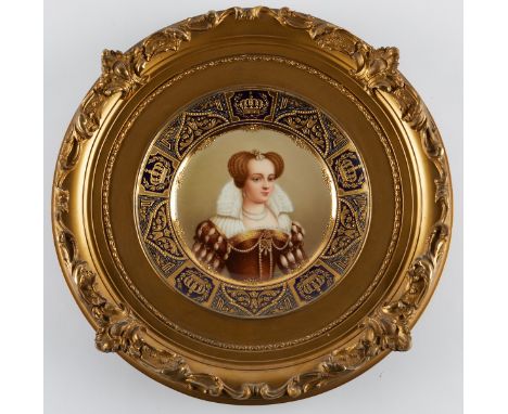 Royal Vienna porcelain cabinet plate depicting a portrait of Margaret de Valois (1553-1616), Queen of France and Navarre. The