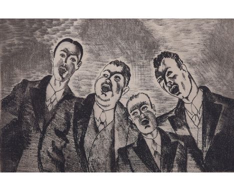 Clement Haupers (American, 1900-1982). Lithograph on paper titled "Close Harmony" depicting four figures singing. Pencil sign