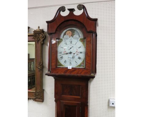 A 19th century mahogany 8-day longcase clock, enamelled dial signed Mason, Chesterfield, moon phases to the arch, in panelled