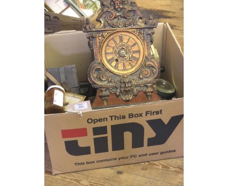 A magic lantern, and a large collection of slides, together with three mantel clocks, as viewed