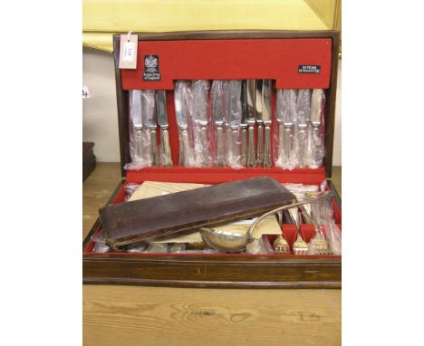 An Arthur Price silver plated canteen of cutlery, together with a cased pair of plated fish servers and a continental soup la