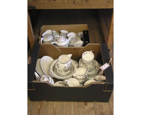 An Indian Tree pattern tea service, pair of matching vegetable tureens, porcelain coffee service and a cased set of six plate