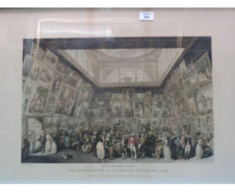 A large print, Exhibition of the Royal Academy, 1787, set of five British hand-coloured maps and an early photograph, Cattle 