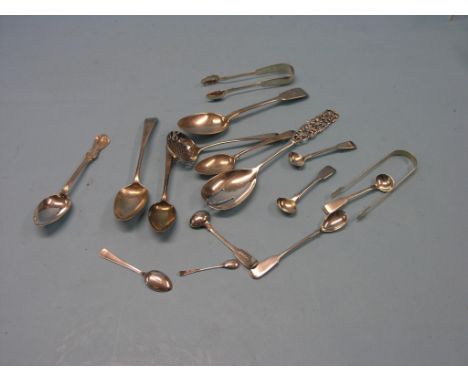 Georgian and later silver flatware, an assortment, approx. 17oz. total, 16 items