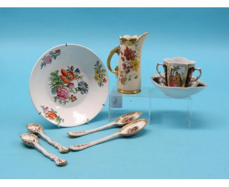 A late Victorian Royal Worcester jug, shape 1229, date-code 1892, 6in., together with an early 19th century saucer dish, Hele