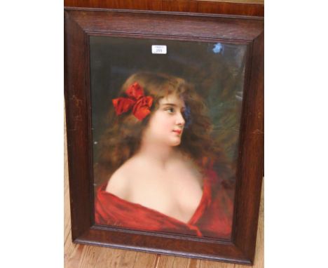 A pair of late Victorian portrait chromo-lithographs, half-length portraits, each a young lady after A. Asti, dark oak frames