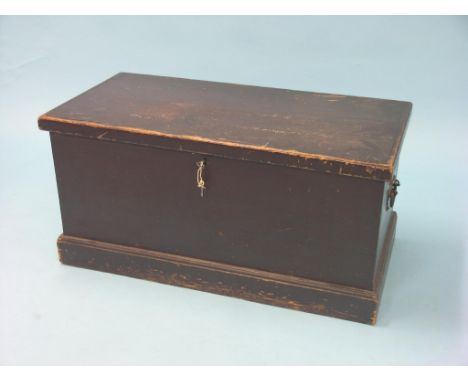 A Victorian painted pine trunk, boarded construction with enclosed candle-tray, 3ft. 