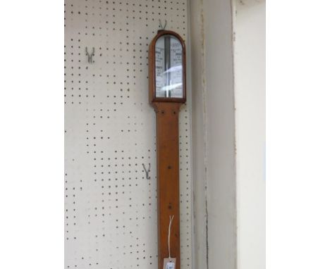 A Victorian light oak stick barometer, with printed enamel register plate, 3ft. - thermometer lacking