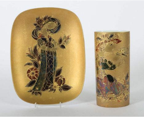 Wiinblad, BjörnKopenhagen 1918 - 2006 Lyngby, dänischer Maler, Designer und Bühnenbildner. Wandteller und Vase mit reicher Go