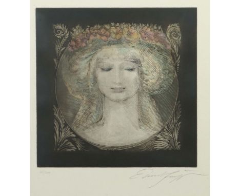 Fuchs, ErnstWien 1930 - 2015, war ein österreichischer Maler, Grafiker, Bildhauer, Bühnenbildner. "Flora erwacht", Portrait e