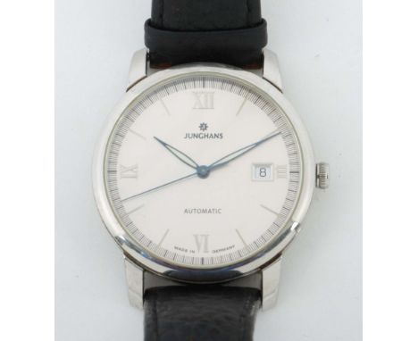 Junghans-Herrenarmbanduhrmodern, Edelstahl/Saphirglas, Zifferblatt mit römischen Ziffern, bez. "JUNGHANSAUTOMATIC", num. 027/