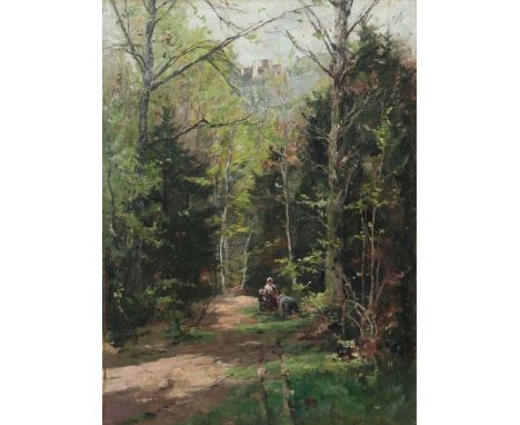 Staudacher, VitusGaimersheim 1850 - 1925 Baden-Baden, deutscher Maler. "Reisigsammler", Blick auf einen sommerlichen Waldweg 