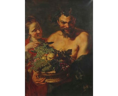 Kopist des 20. Jh.Kopie nach Peter Paul Rubens (1577-1640). "Satyr und Mädchen mit Fruchtkorb", Halbfigurenbildnis eines lüst