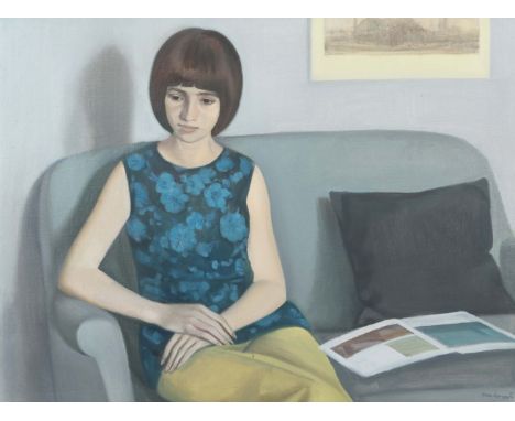 Mácsai, IstvánBudapest 1922 - 2005, war ein ungarischer Maler. "Mädchen auf dem Sofa", Mädchen mit Kurzhaarfrisur auf dem Sof