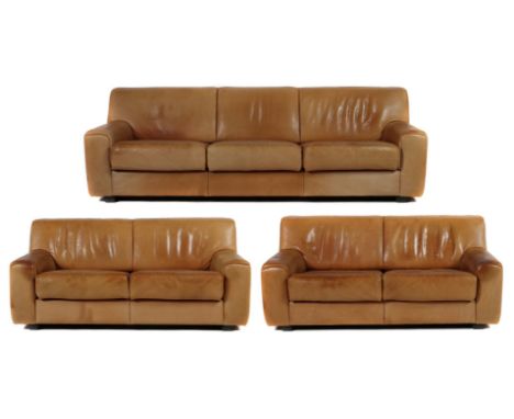 Drei Desede-SofasSchweiz, 1970er Jahre, 1x Dreisitzer-Sofa HxBxT: 72/216/90 u. 2x Zweisitzer-Sofa HxBxT: 72/155/90 cm, Modell