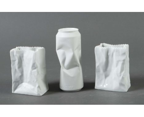 2 Porzellan-Tütenvasen und 1 -KnitterdoseRosenthal, 2x studio-linie, 1x aus der "do not litter collection", Ende 20./A. 21. J