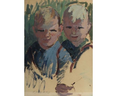 Gold, AntonSchwäbisch Gmünd 1914 - 1970 Stuttgart, deutscher Maler. "Zwillinge", Portrait zweier Jungen mit blondem Haar, unt