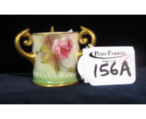 Royal Worcester miniature porcelain tyg, overall decorated with roses and foliage. Puce marks to base, shape no. H282.(B.P. 2