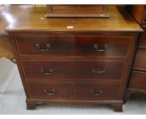 Edwardian mahogany inlaid straight front chest of three drawers on bracket feet. (B.P. 24% incl. VAT)
