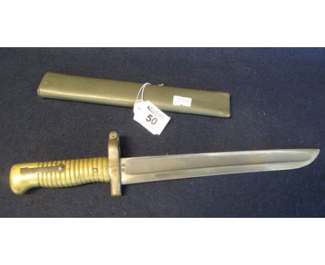 19th Century 1871 patent brass hilted bayonet with shortened blade and scabbard. (B.P. 24% incl. VAT)