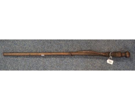 African carved hardwood knop stick with carved head and entwined snake. (B.P. 24% incl. VAT)