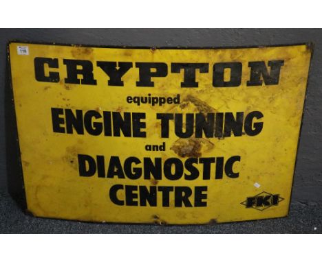 1970's enameled metal garage sign 'Crypton Equipped Engine Tuning and Diagnostic Centre, FKI'.(B.P. 24% incl. VAT)
