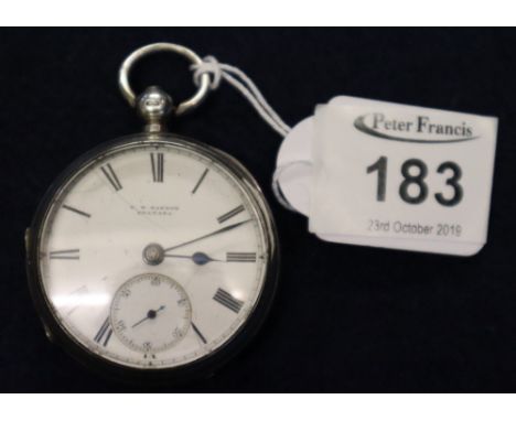 Silver engine turned key wind lever open faced pocket watch having Roman numerals and seconds dial and marked W. Gaydon, Swan