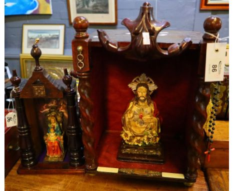 Two similar wooden Roman Catholic icon niches with ceramic figures. (2)(B.P. 24% incl. VAT)