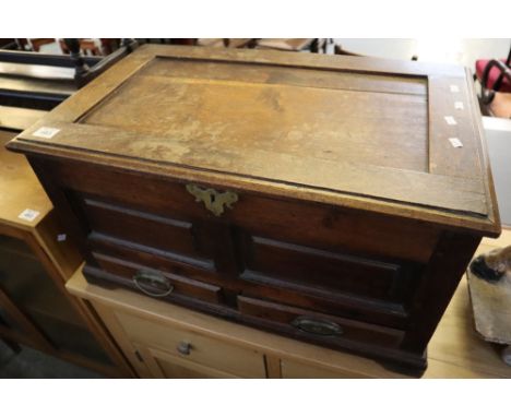 Part 18th Century oak coffer bach having two rectangular fielded panels above two drawers on bracket feet. (B.P. 24% incl. VA