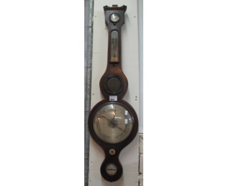 19th Century mahogany inlaid wheel barometer, together with two mirrors, one an over mantel mirror. (3)(B.P. 24% incl. VAT)
