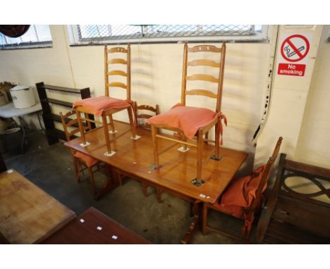 Modern pine rectangular refectory type table, together with a set of six modern pine ladder back chairs. (7)(B.P. 24% incl. V